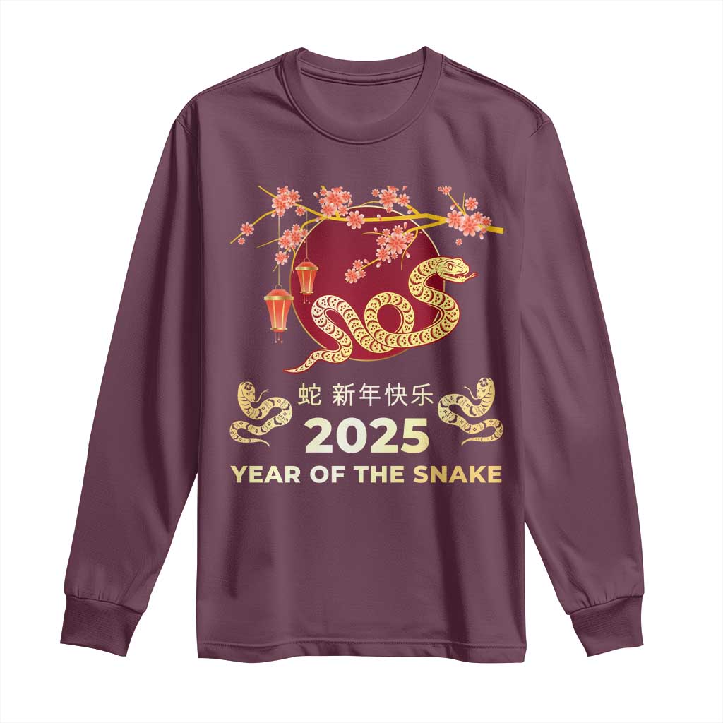 Chinese Lunar New Year 2025 Year Of The Snake Long Sleeve Shirt Cherry Blossom