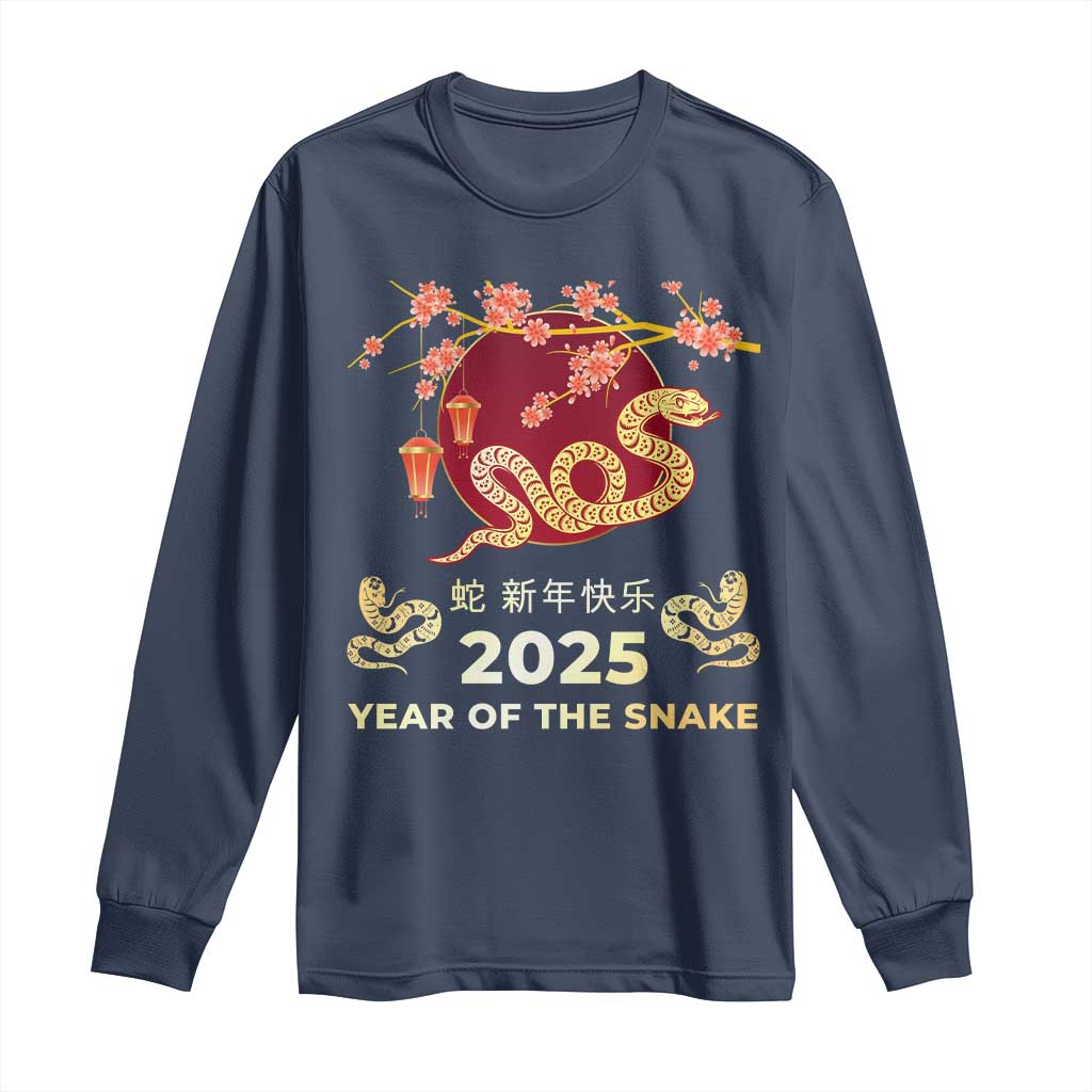 Chinese Lunar New Year 2025 Year Of The Snake Long Sleeve Shirt Cherry Blossom