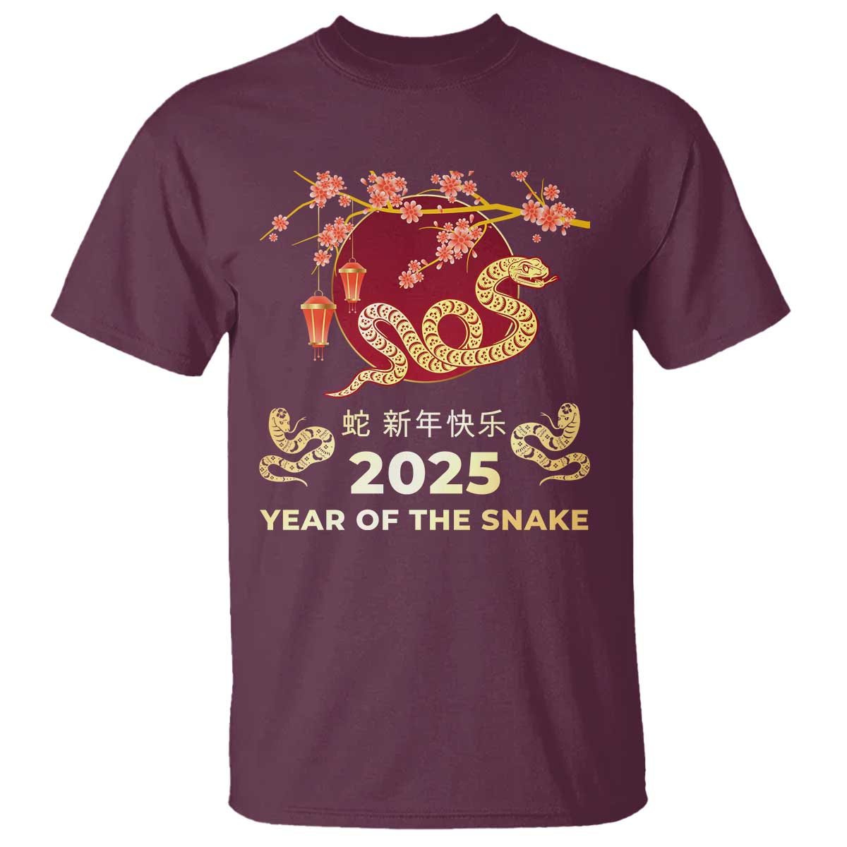 Chinese Lunar New Year 2025 Year Of The Snake T Shirt Cherry Blossom - Wonder Print Shop