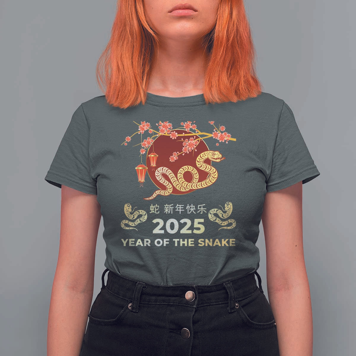 Chinese Lunar New Year 2025 Year Of The Snake T Shirt For Women Cherry Blossom - Wonder Print Shop