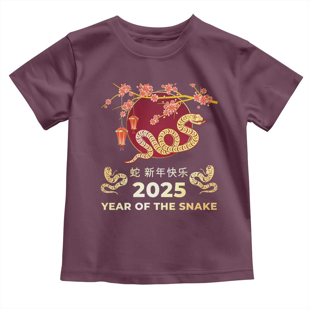 Chinese Lunar New Year 2025 Year Of The Snake Toddler T Shirt Cherry Blossom