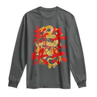 Happy Chinese New Year 2025 Long Sleeve Shirt Calligraphy Year Of The Snake Golden Flowers