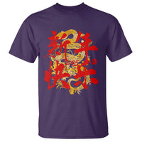 Happy Chinese New Year 2025 T Shirt Calligraphy Year Of The Snake Golden Flowers - Wonder Print Shop