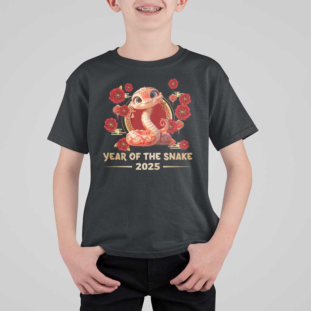 Happy Chinese New Year 2025 T Shirt For Kid Year Of The Snake Flowers - Wonder Print Shop