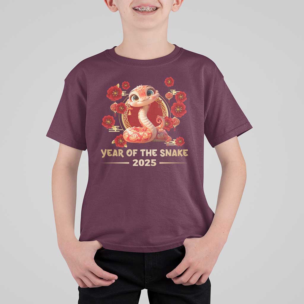 Happy Chinese New Year 2025 T Shirt For Kid Year Of The Snake Flowers - Wonder Print Shop