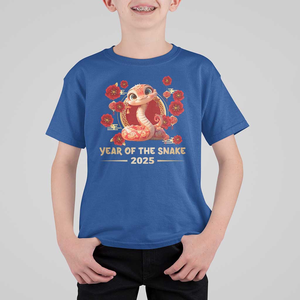 Happy Chinese New Year 2025 T Shirt For Kid Year Of The Snake Flowers - Wonder Print Shop