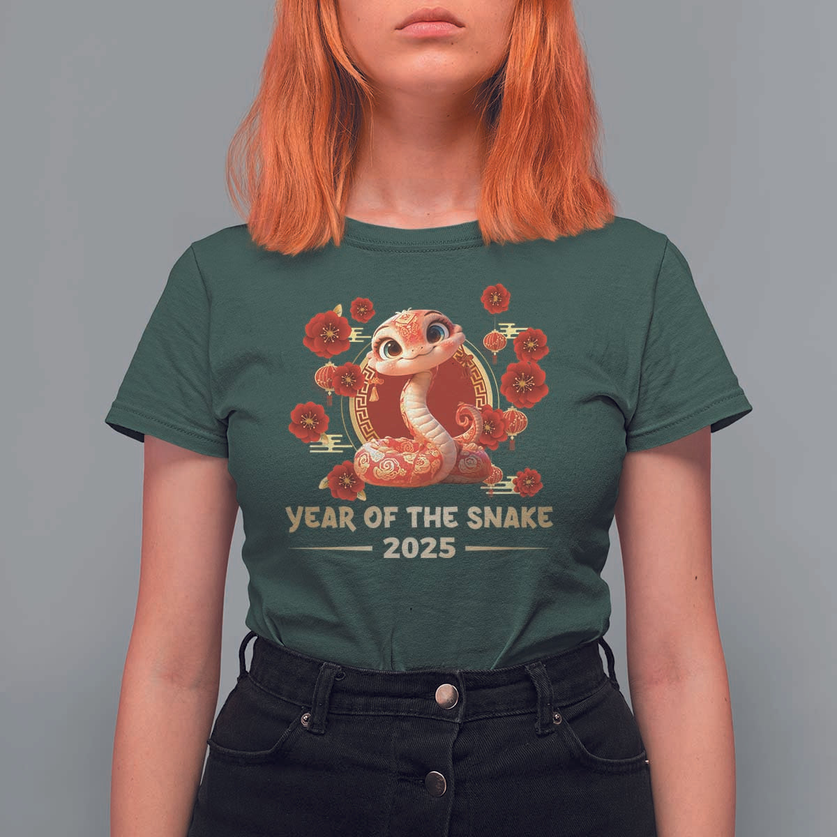 Happy Chinese New Year 2025 T Shirt For Women Year Of The Snake Flowers - Wonder Print Shop