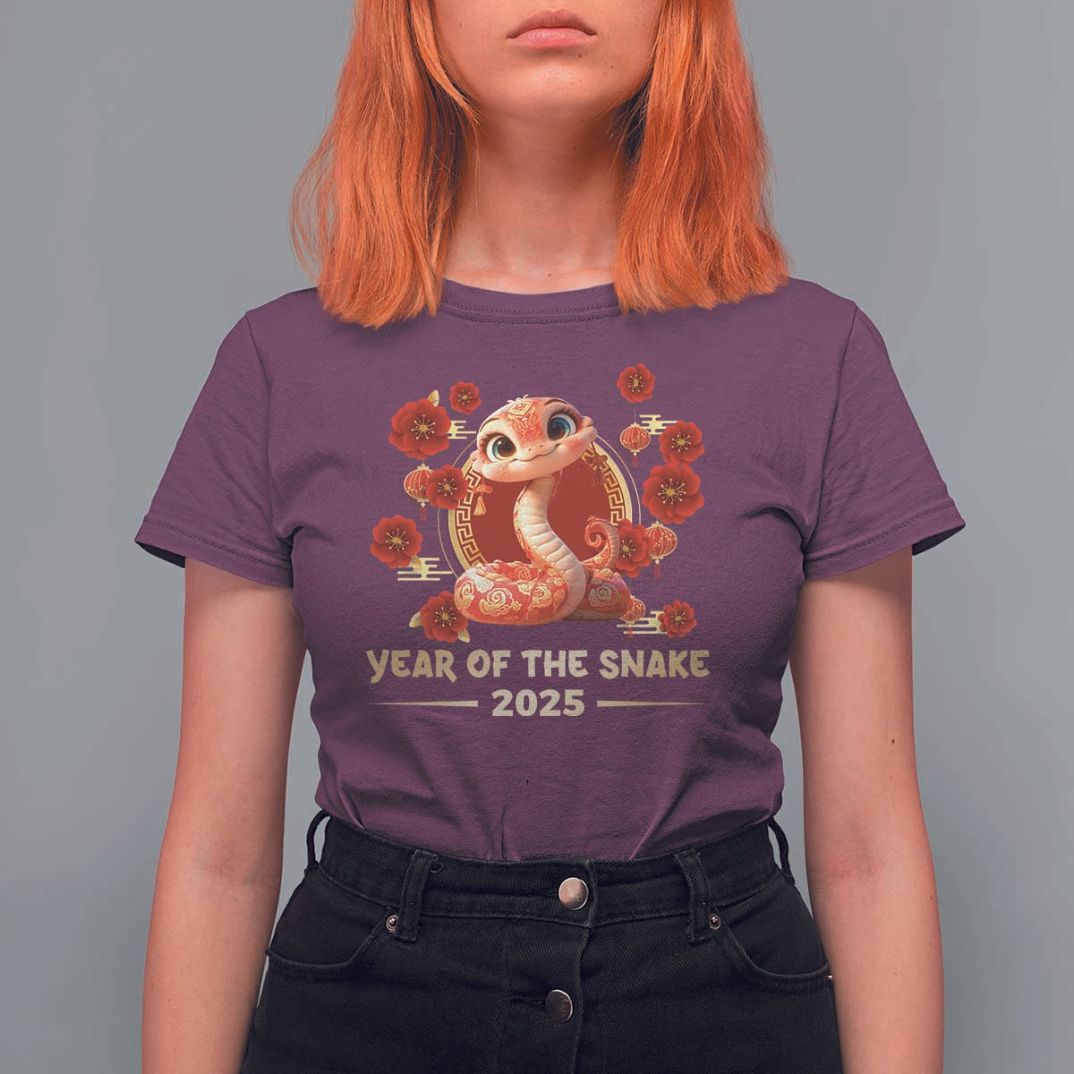 Happy Chinese New Year 2025 T Shirt For Women Year Of The Snake Flowers - Wonder Print Shop