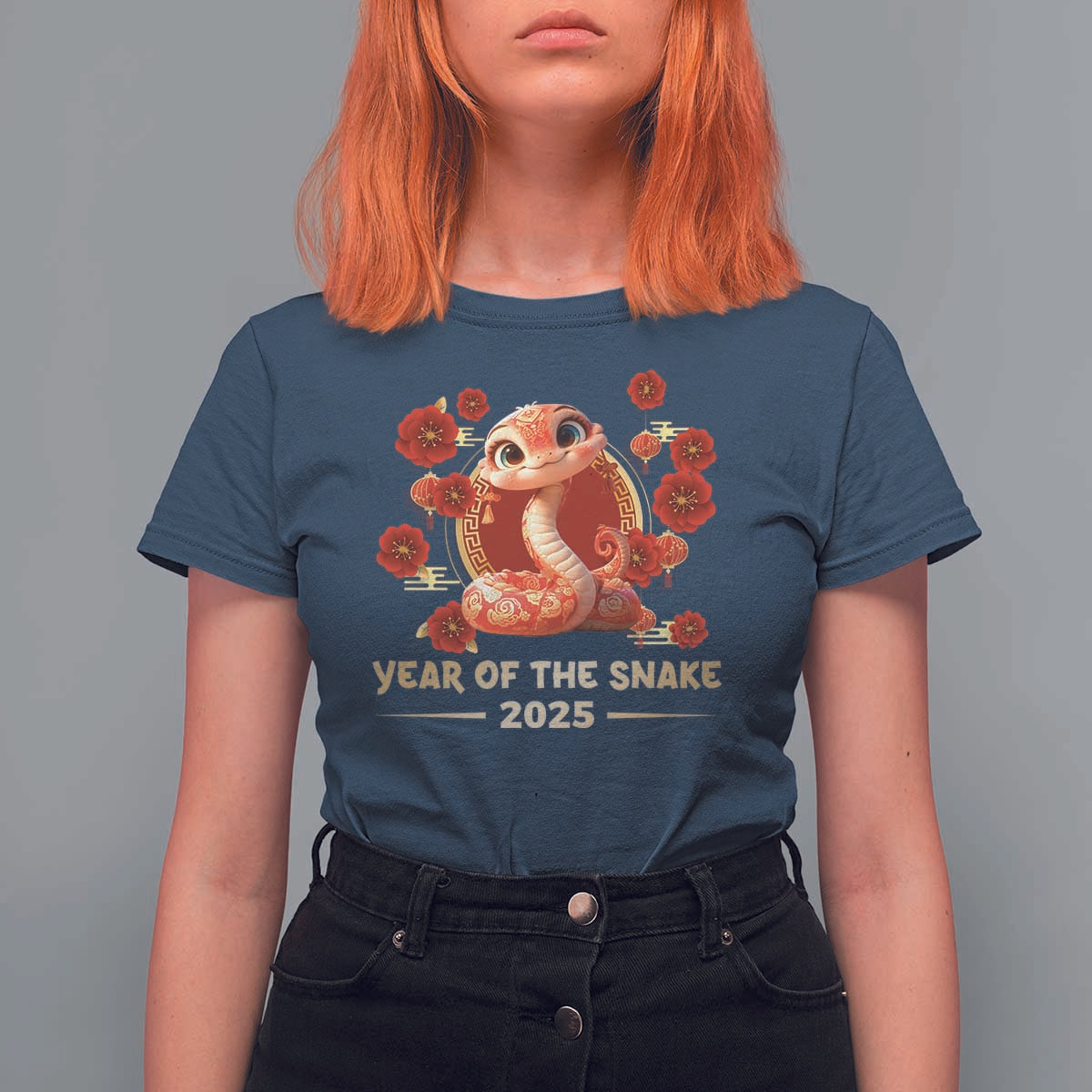 Happy Chinese New Year 2025 T Shirt For Women Year Of The Snake Flowers - Wonder Print Shop