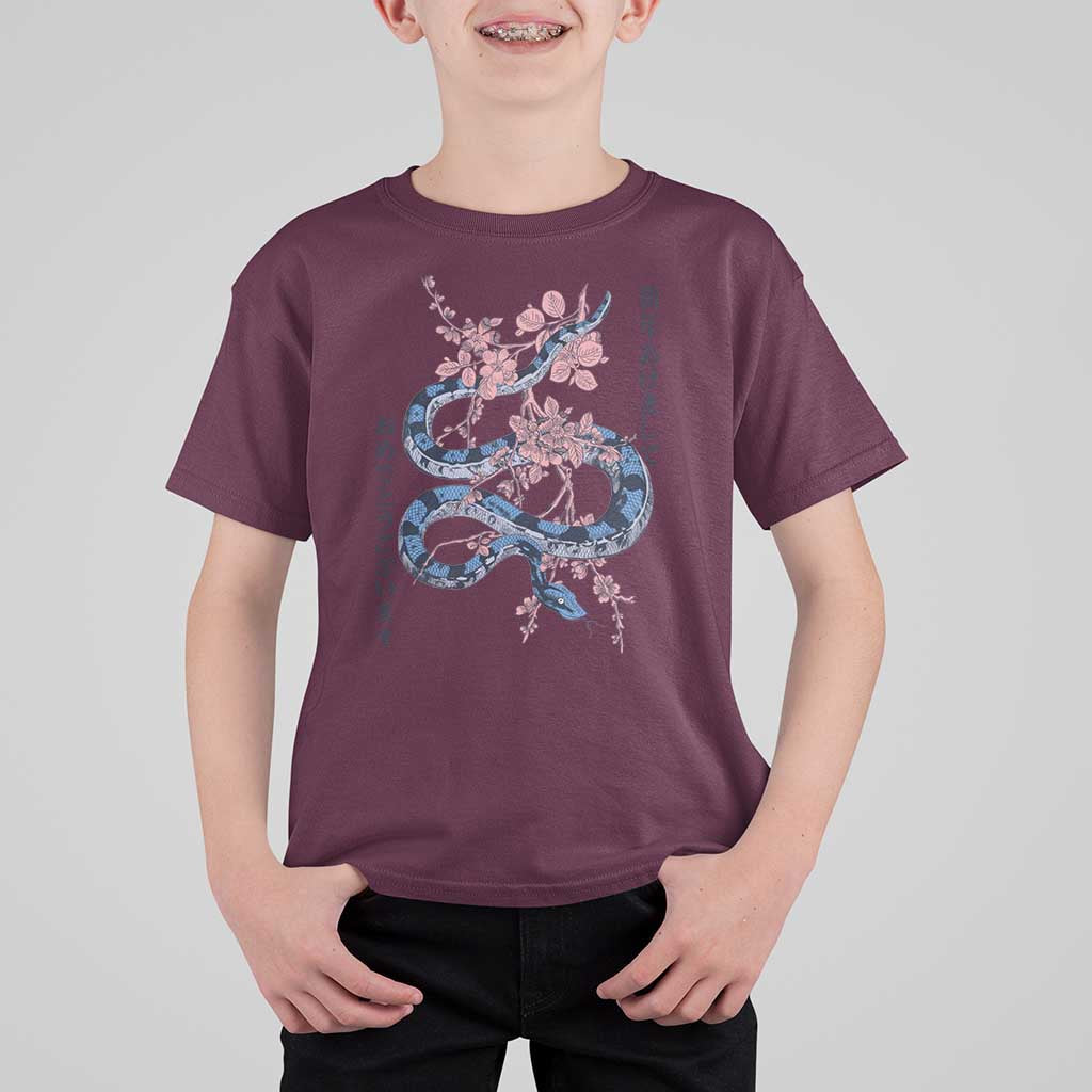 Happy Japanese New Year 2025 T Shirt For Kid Year Of The Snake Sakura Cherry Blossom - Wonder Print Shop