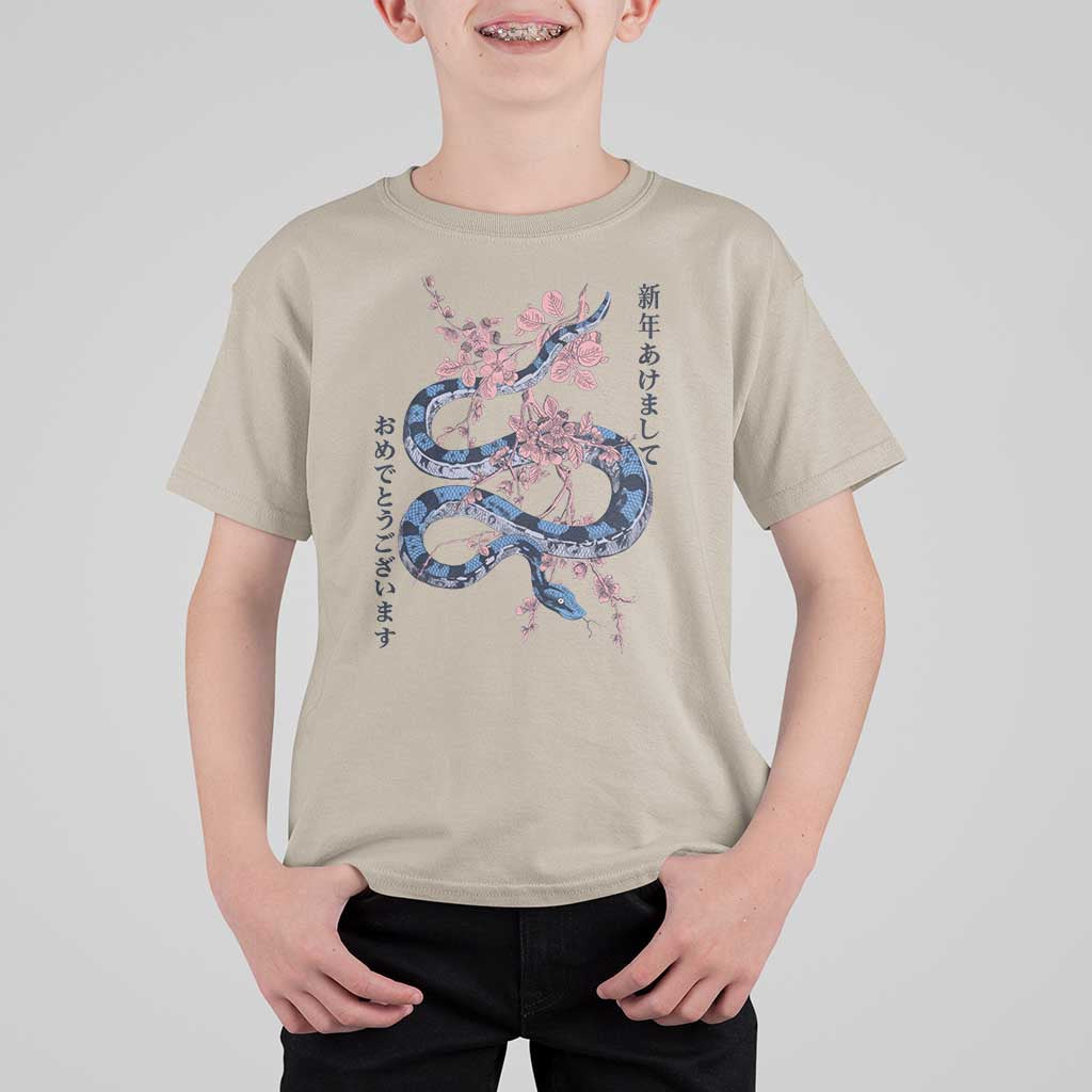 Happy Japanese New Year 2025 T Shirt For Kid Year Of The Snake Sakura Cherry Blossom - Wonder Print Shop