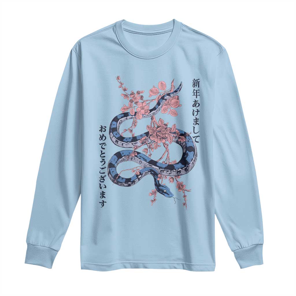 Happy Japanese New Year 2025 Long Sleeve Shirt Year Of The Snake Sakura Cherry Blossom
