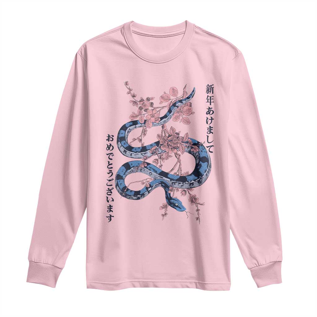 Happy Japanese New Year 2025 Long Sleeve Shirt Year Of The Snake Sakura Cherry Blossom