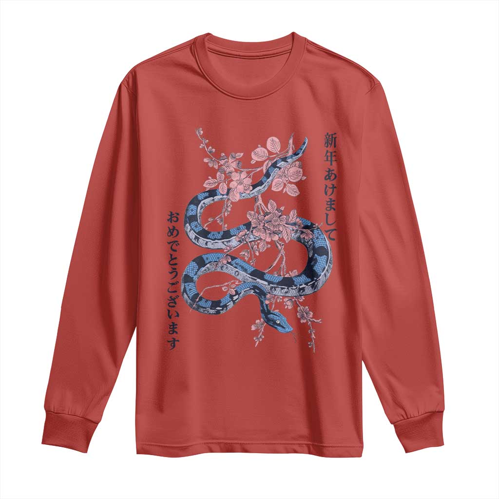 Happy Japanese New Year 2025 Long Sleeve Shirt Year Of The Snake Sakura Cherry Blossom