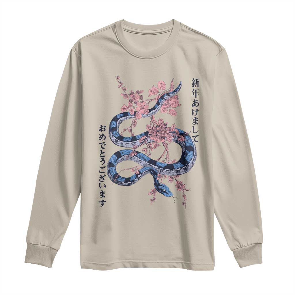 Happy Japanese New Year 2025 Long Sleeve Shirt Year Of The Snake Sakura Cherry Blossom