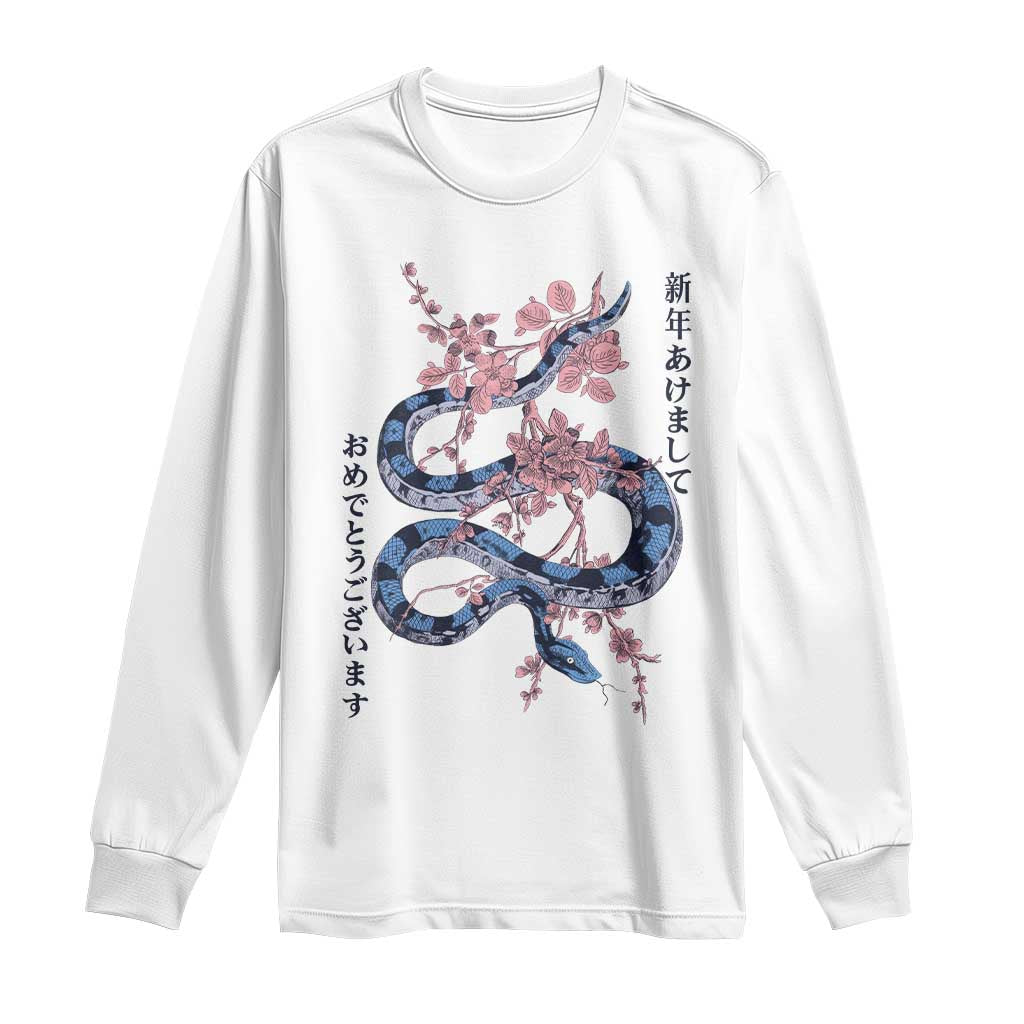 Happy Japanese New Year 2025 Long Sleeve Shirt Year Of The Snake Sakura Cherry Blossom