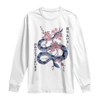 Happy Japanese New Year 2025 Long Sleeve Shirt Year Of The Snake Sakura Cherry Blossom