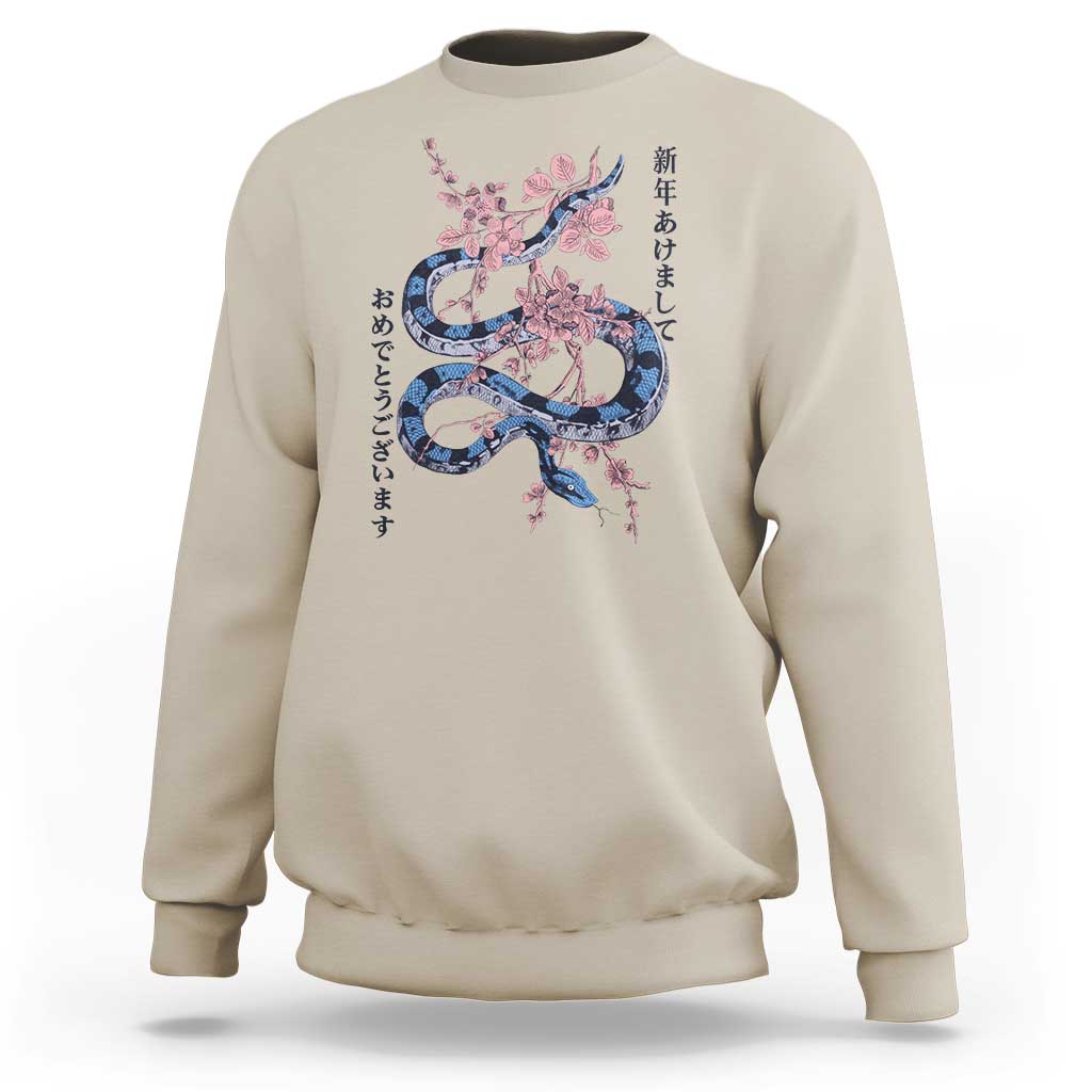 Happy Japanese New Year 2025 Sweatshirt Year Of The Snake Sakura Cherry Blossom - Wonder Print Shop