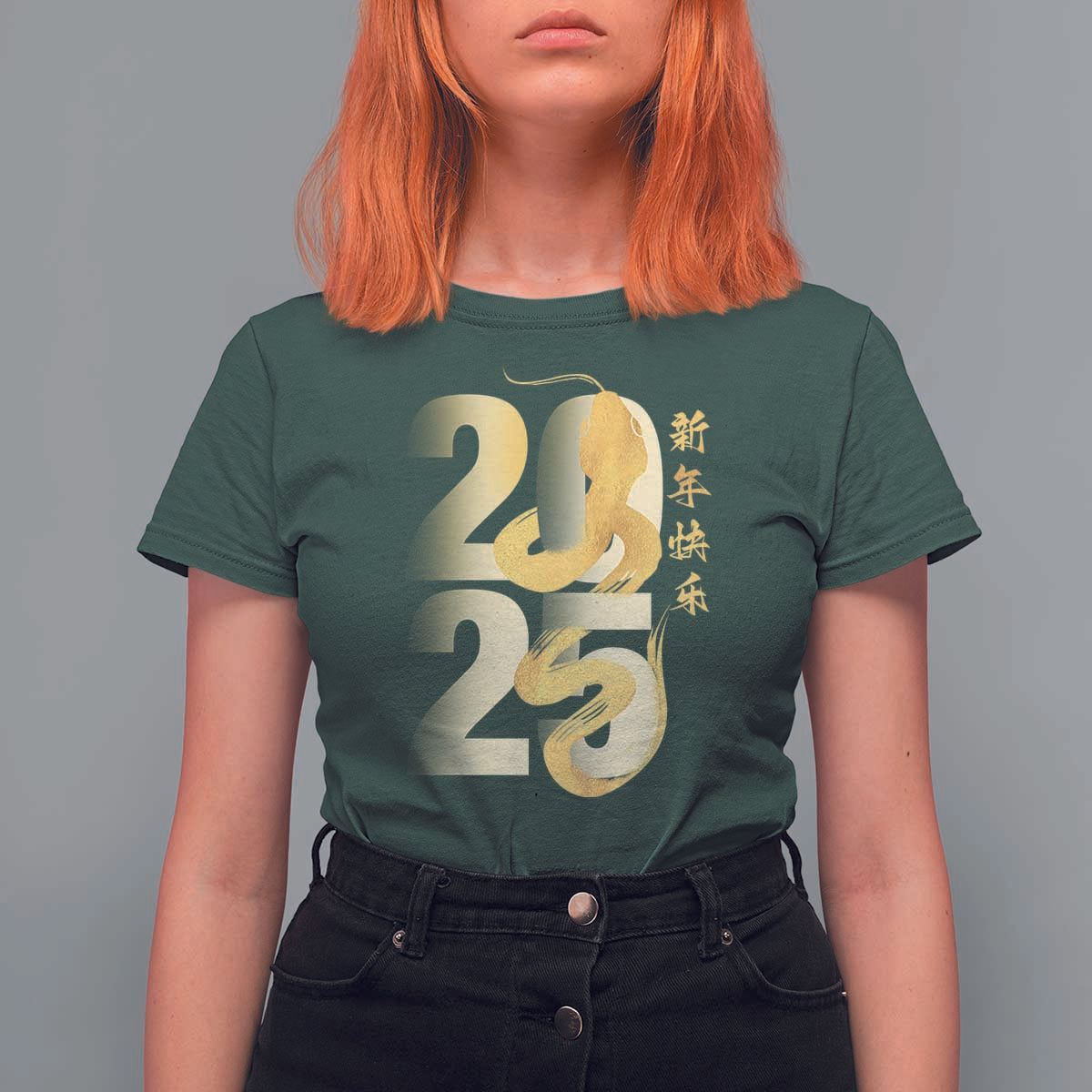 Happy Chinese New Year 2025 T Shirt For Women Calligraphy Year Of The Snake Zodiac Animals - Wonder Print Shop