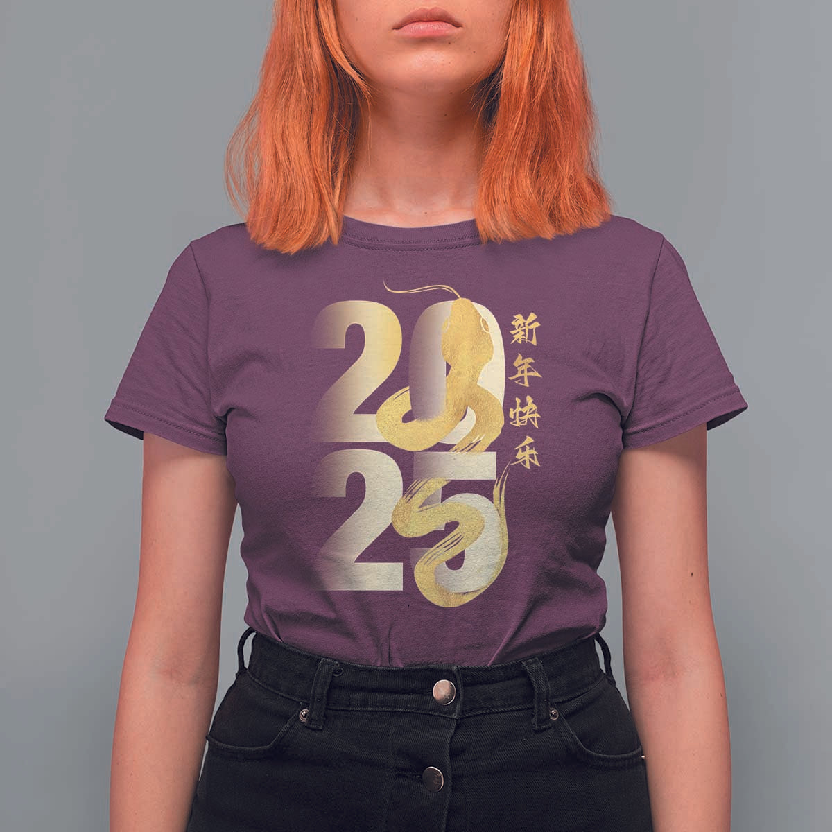 Happy Chinese New Year 2025 T Shirt For Women Calligraphy Year Of The Snake Zodiac Animals - Wonder Print Shop