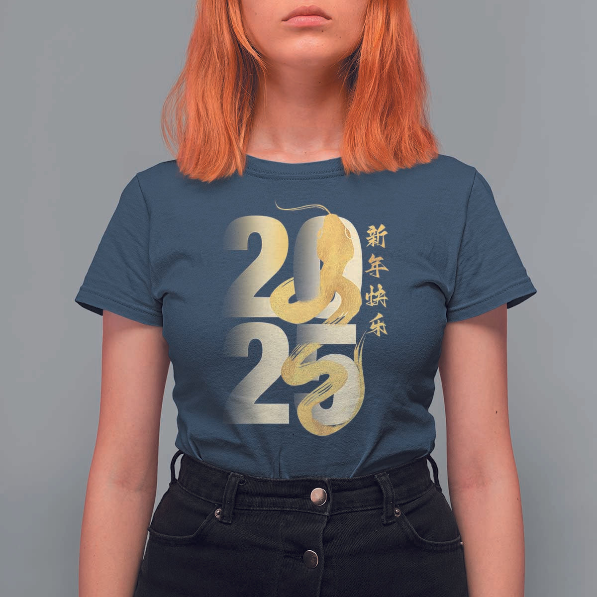 Happy Chinese New Year 2025 T Shirt For Women Calligraphy Year Of The Snake Zodiac Animals - Wonder Print Shop