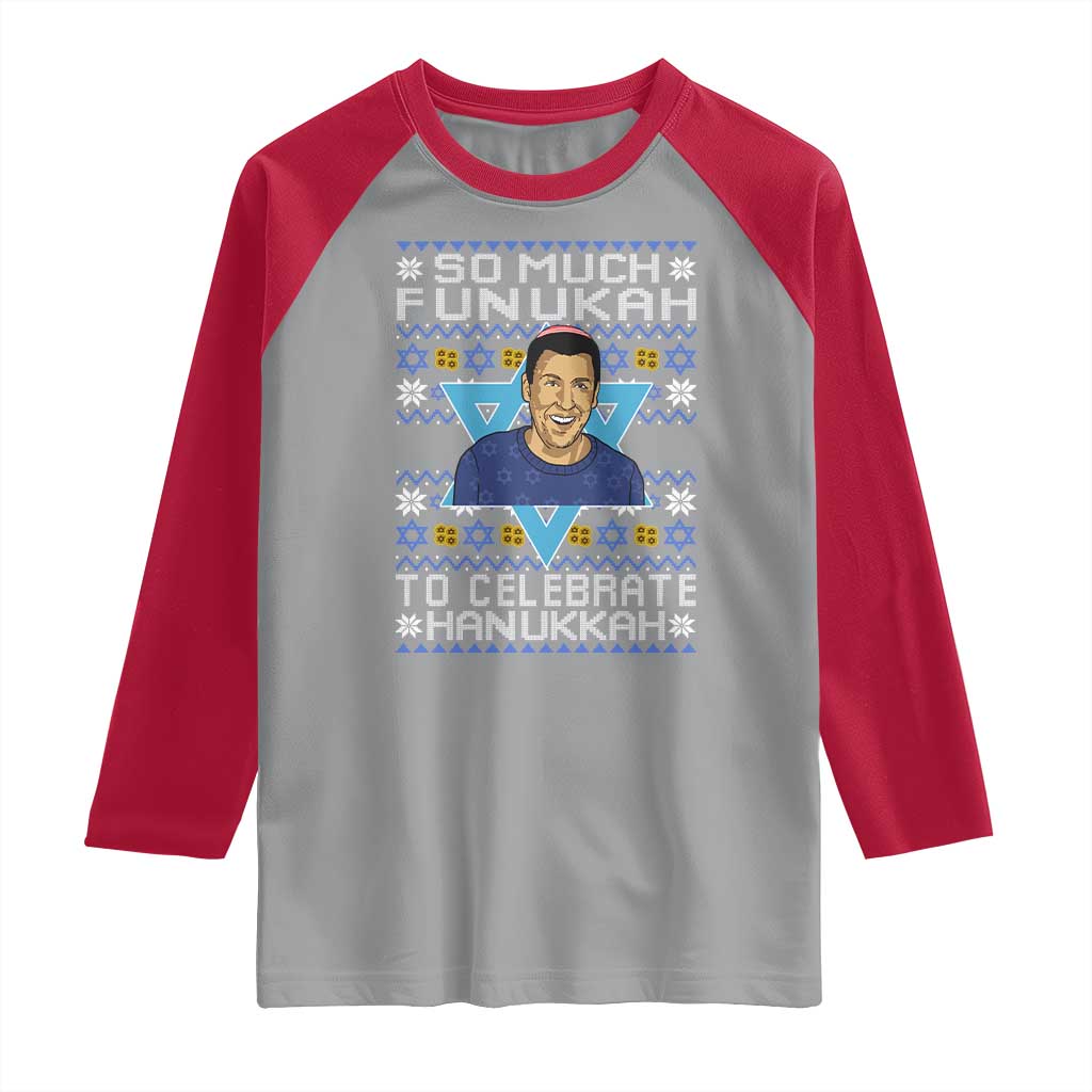 Funny So Much Funukah To Celebrate Hanukkah Sandler Raglan Shirt - Wonder Print Shop