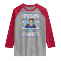 Funny So Much Funukah To Celebrate Hanukkah Sandler Raglan Shirt - Wonder Print Shop