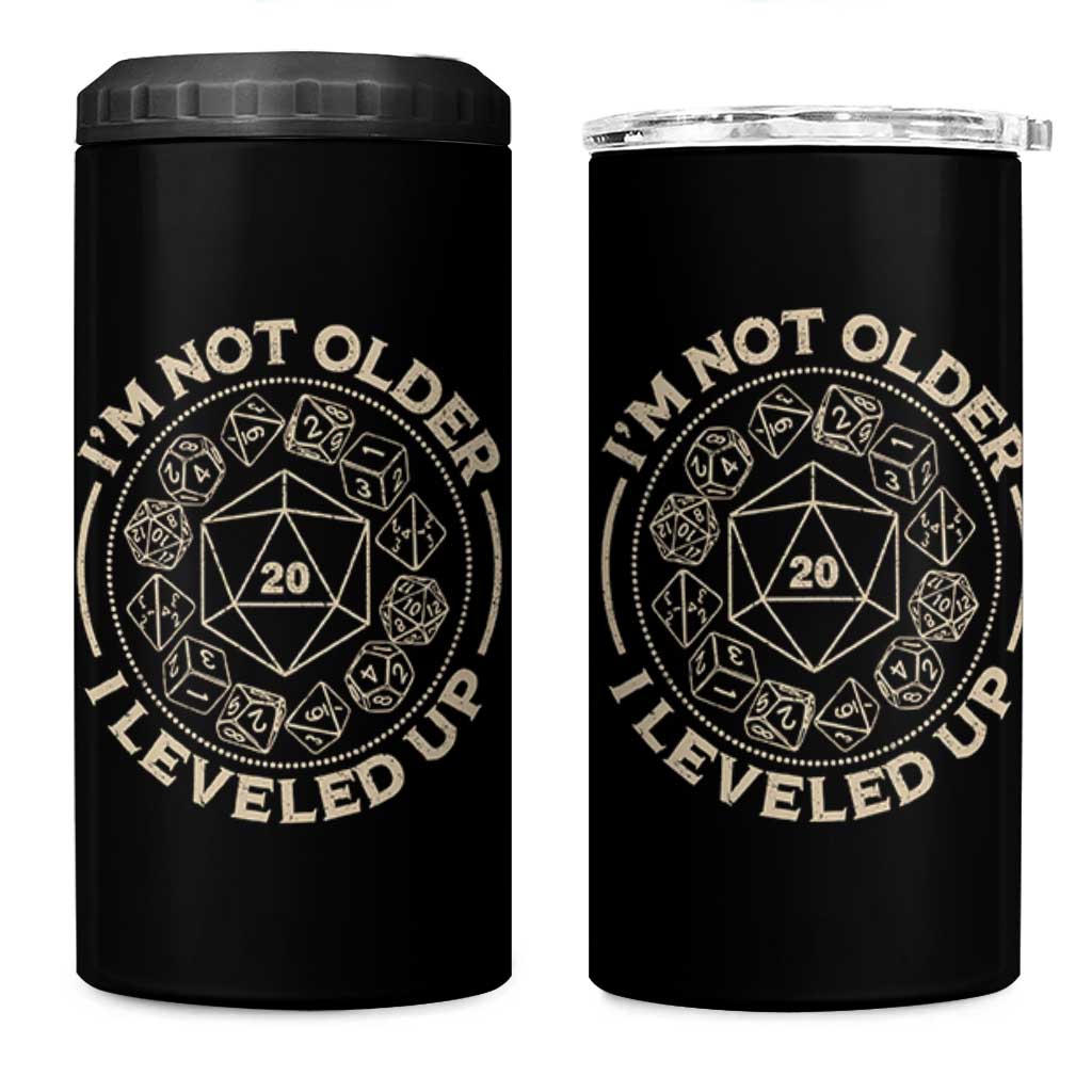 Funny RPG Gamer I'm Not Older I Leveled Up 4 in 1 Can Cooler Tumbler Vintage D20 Tabletop Dice - Wonder Print Shop