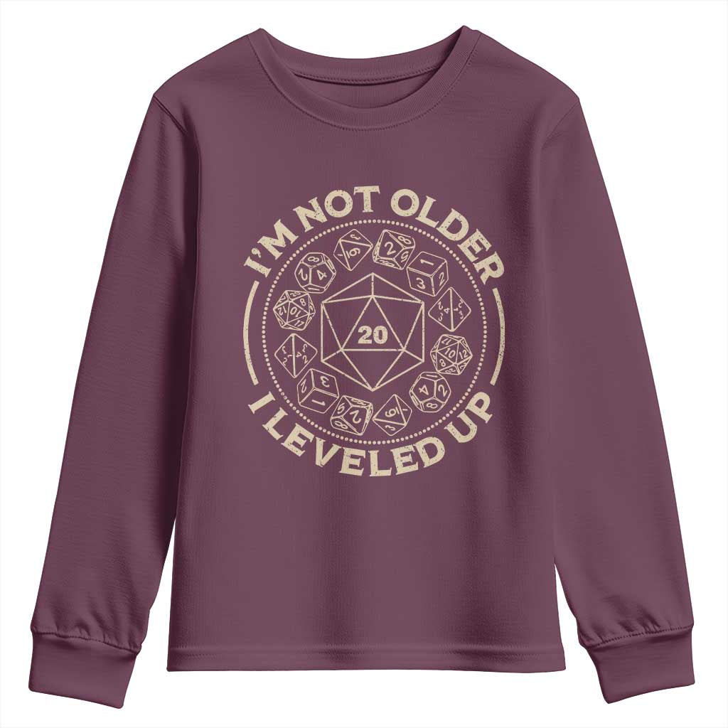 Funny RPG Gamer I'm Not Older I Leveled Up Youth Sweatshirt Vintage D20 Tabletop Dice - Wonder Print Shop