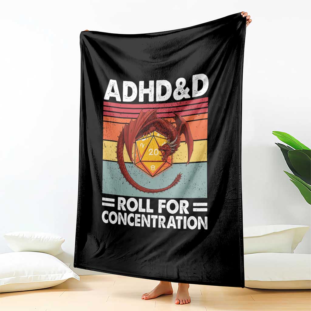 ADHD&D Roll For Concentration Throw Blanket Funny RPG Gamer D20 Tabletop Dice - Wonder Print Shop