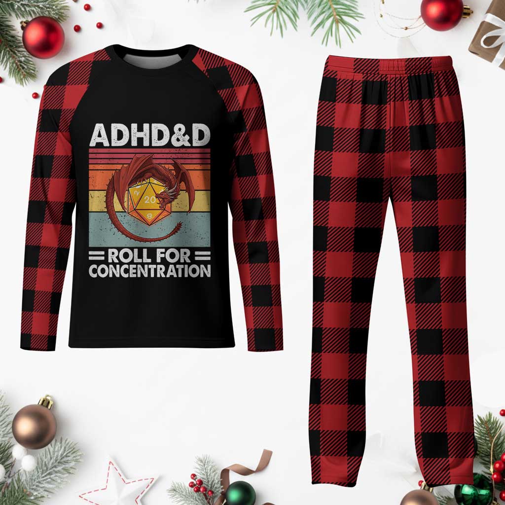 ADHD&D Roll For Concentration Plaid Pajama Set Funny RPG Gamer D20 Tabletop Dice - Wonder Print Shop