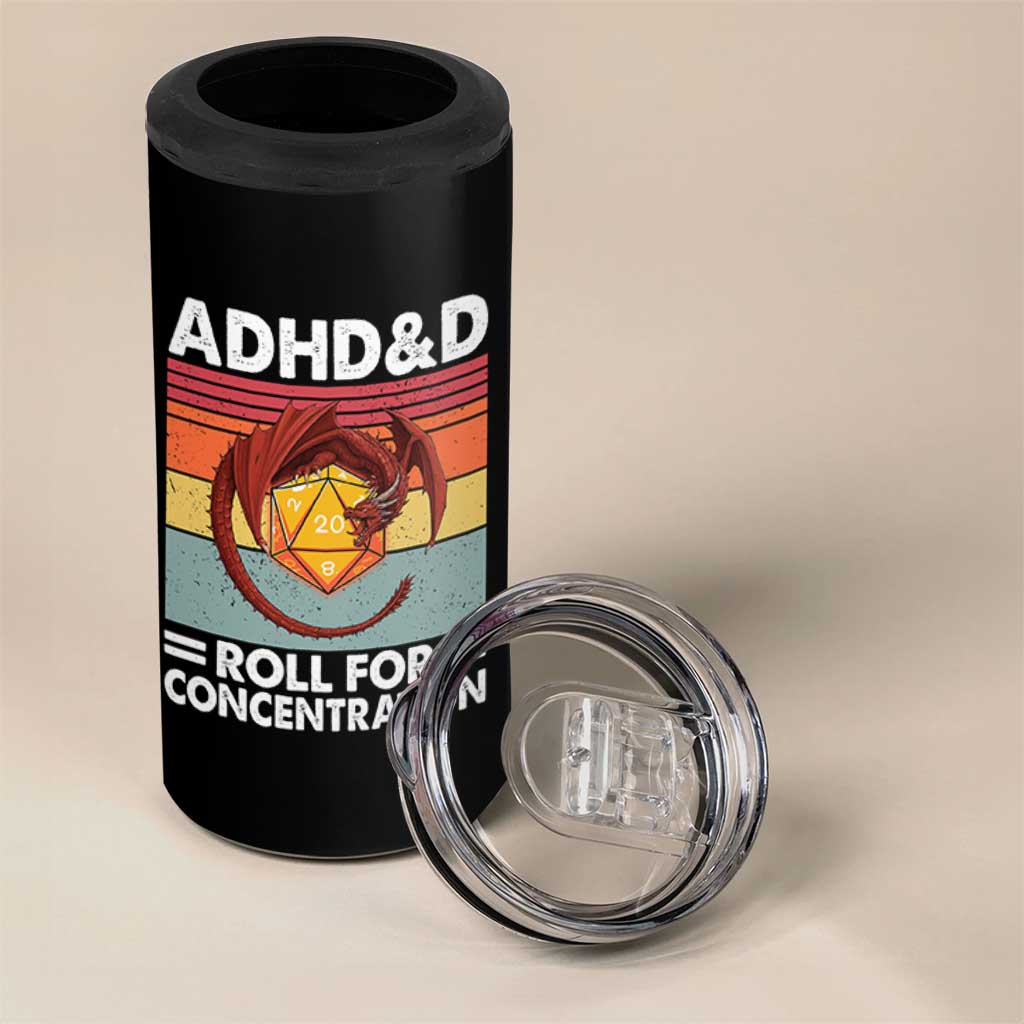 ADHD&D Roll For Concentration 4 in 1 Can Cooler Tumbler Funny RPG Gamer D20 Tabletop Dice - Wonder Print Shop