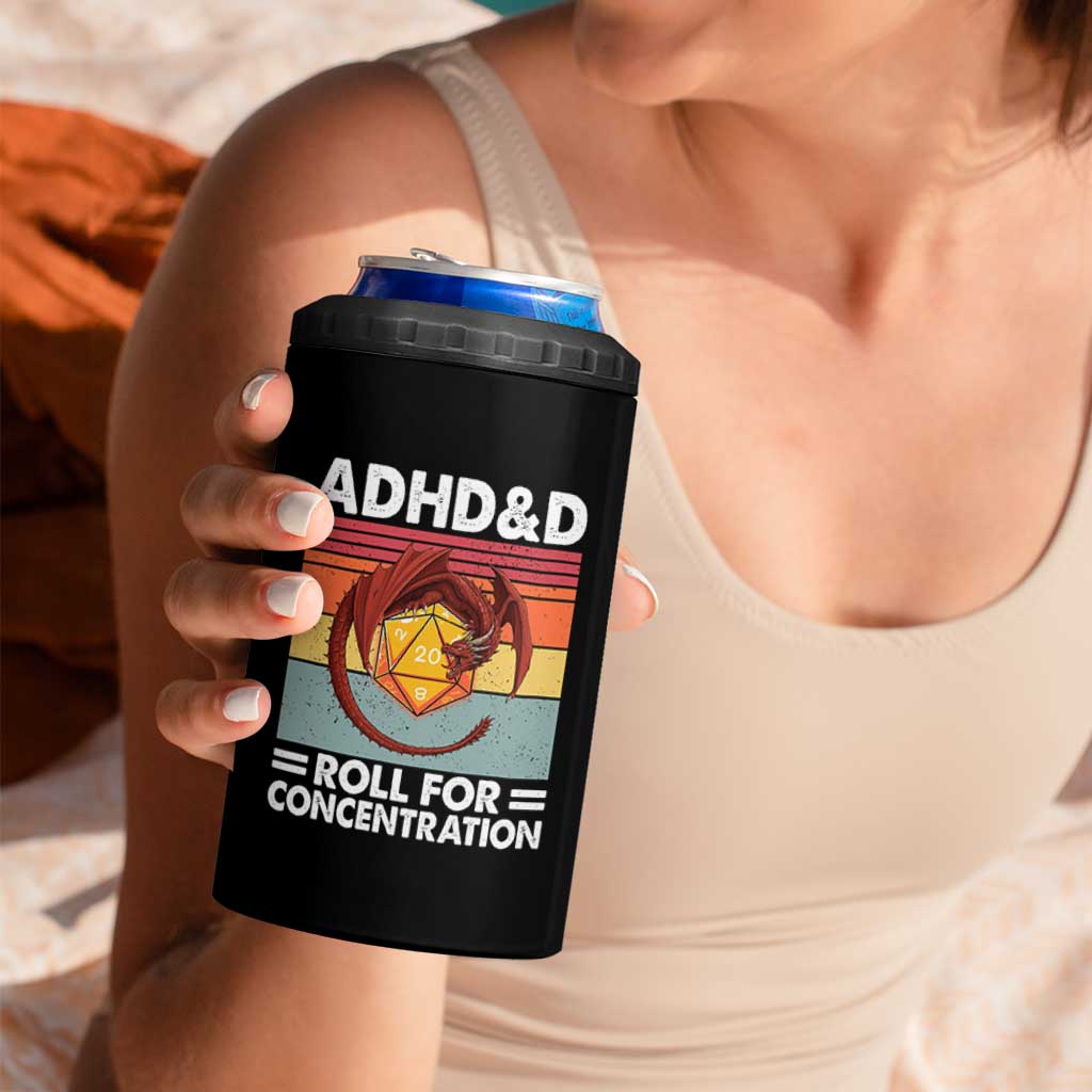 ADHD&D Roll For Concentration 4 in 1 Can Cooler Tumbler Funny RPG Gamer D20 Tabletop Dice - Wonder Print Shop