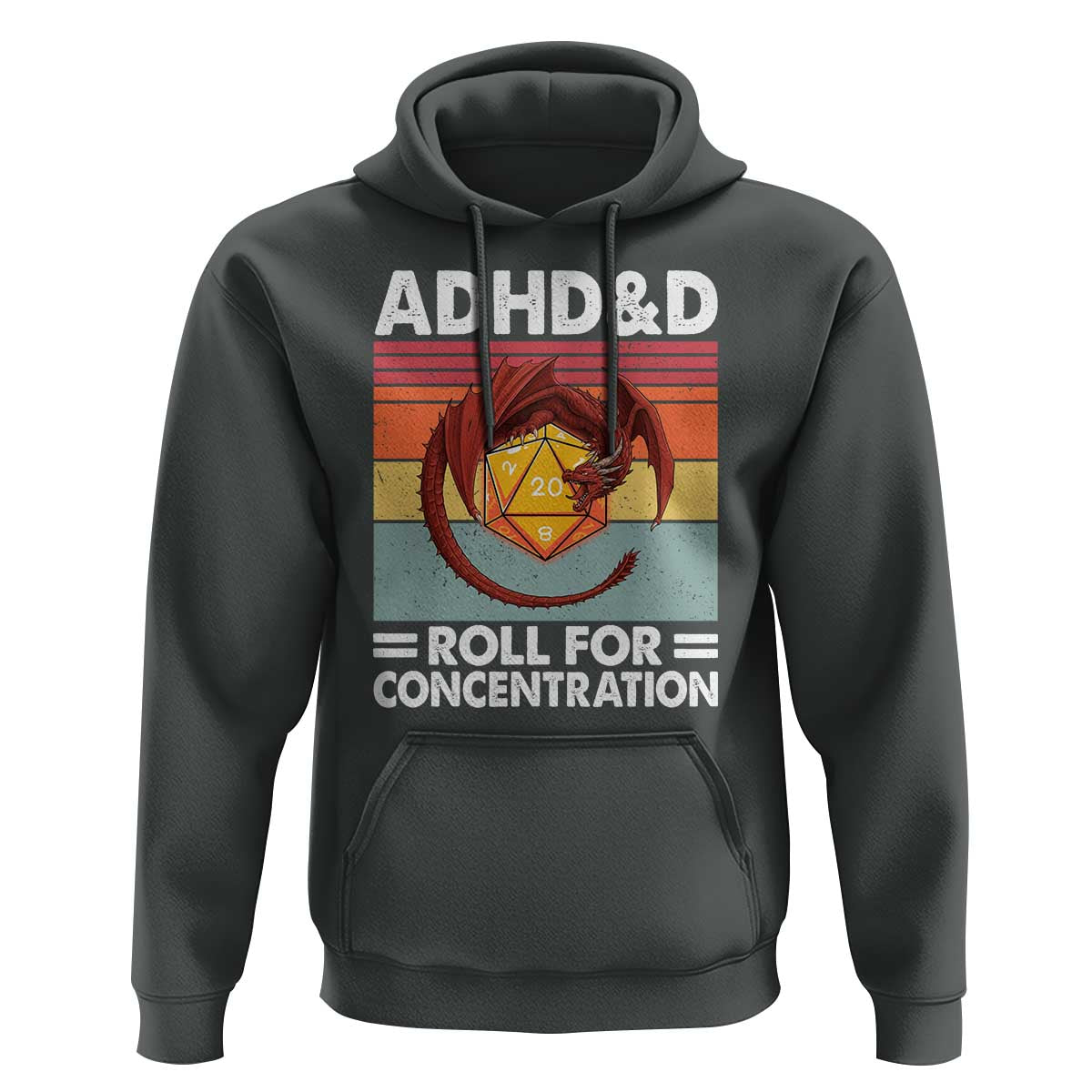 ADHD&D Roll For Concentration Hoodie Funny RPG Gamer D20 Tabletop Dice - Wonder Print Shop