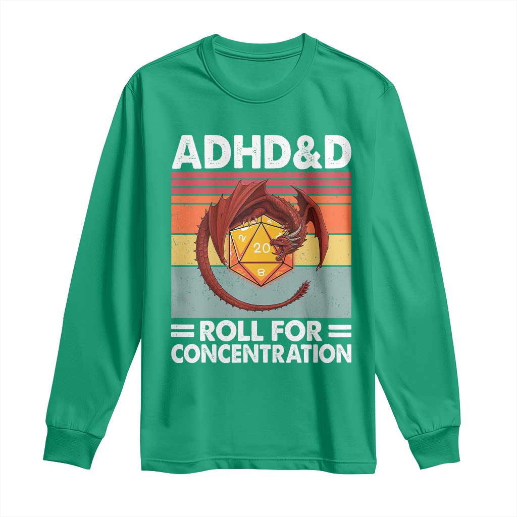 ADHD&D Roll For Concentration Long Sleeve Shirt Funny RPG Gamer D20 Tabletop Dice - Wonder Print Shop