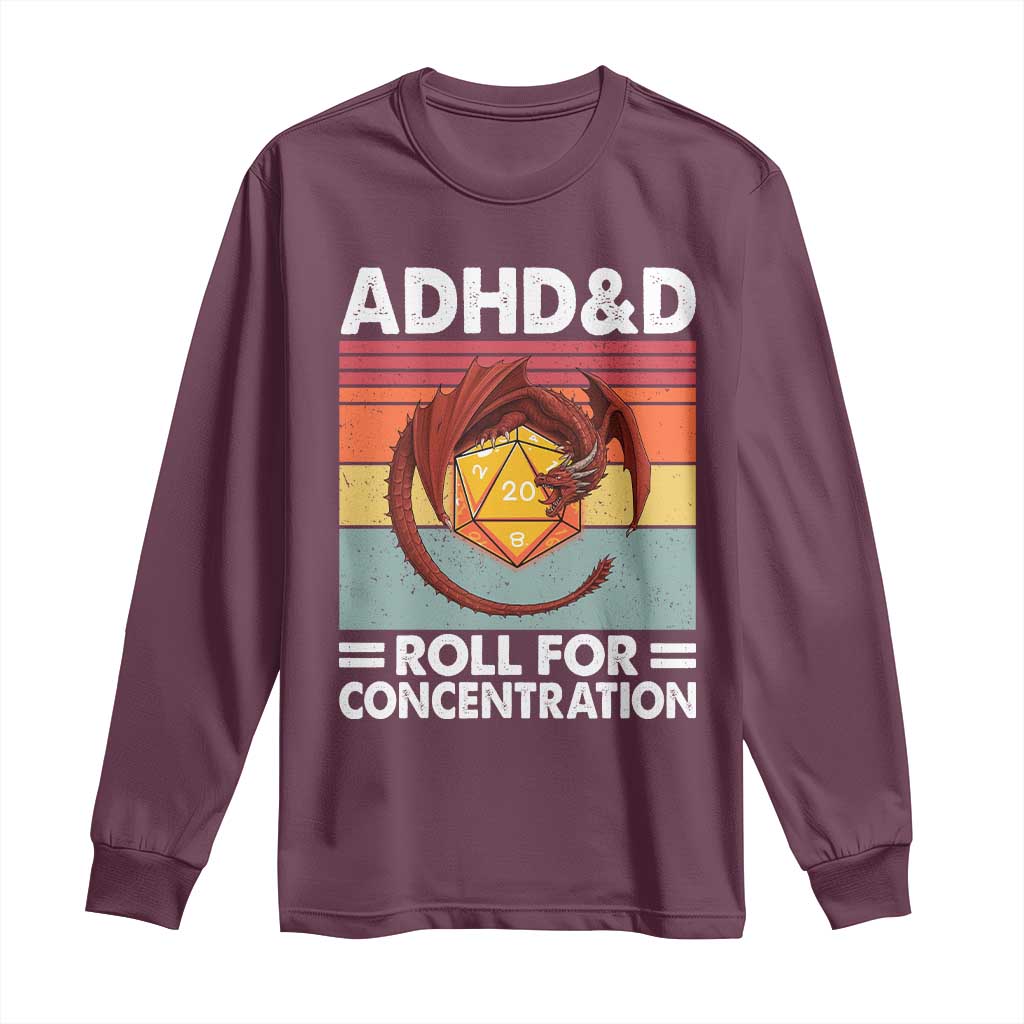 ADHD&D Roll For Concentration Long Sleeve Shirt Funny RPG Gamer D20 Tabletop Dice - Wonder Print Shop