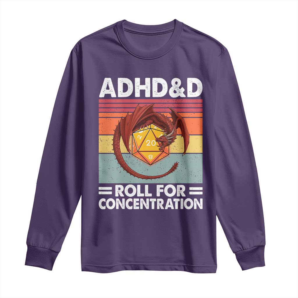 ADHD&D Roll For Concentration Long Sleeve Shirt Funny RPG Gamer D20 Tabletop Dice - Wonder Print Shop