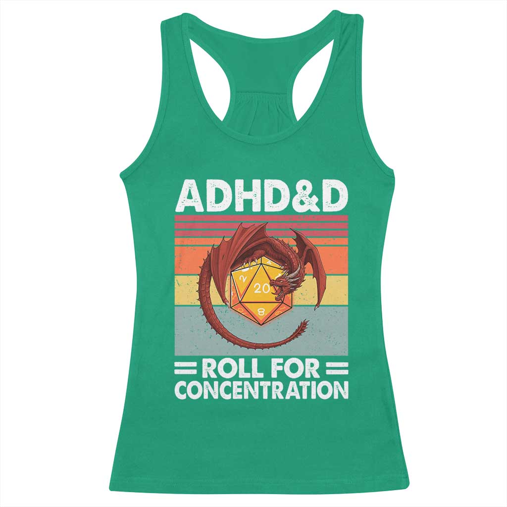 ADHD&D Roll For Concentration Racerback Tank Top Funny RPG Gamer D20 Tabletop Dice - Wonder Print Shop