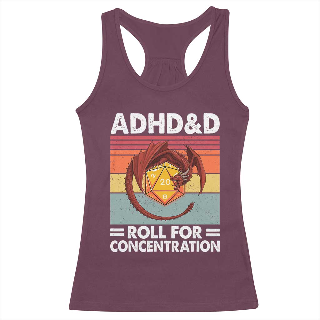 ADHD&D Roll For Concentration Racerback Tank Top Funny RPG Gamer D20 Tabletop Dice - Wonder Print Shop