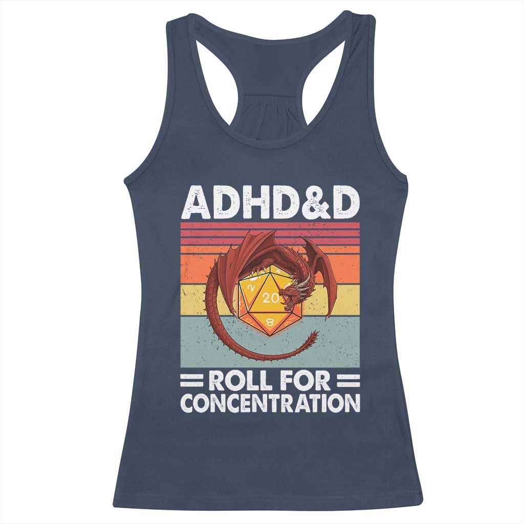 ADHD&D Roll For Concentration Racerback Tank Top Funny RPG Gamer D20 Tabletop Dice - Wonder Print Shop