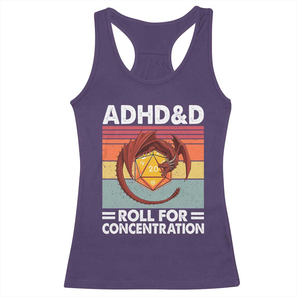 ADHD&D Roll For Concentration Racerback Tank Top Funny RPG Gamer D20 Tabletop Dice - Wonder Print Shop