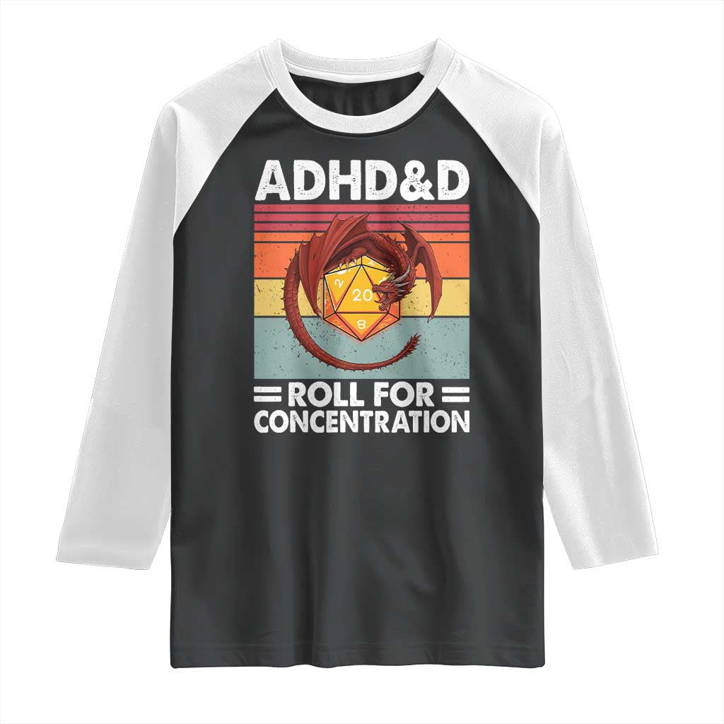 ADHD&D Roll For Concentration Raglan Shirt Funny RPG Gamer D20 Tabletop Dice - Wonder Print Shop