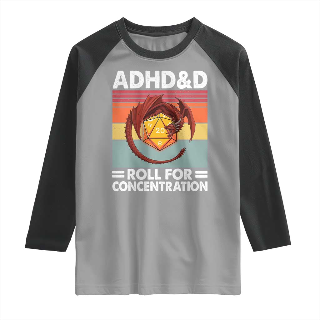 ADHD&D Roll For Concentration Raglan Shirt Funny RPG Gamer D20 Tabletop Dice - Wonder Print Shop