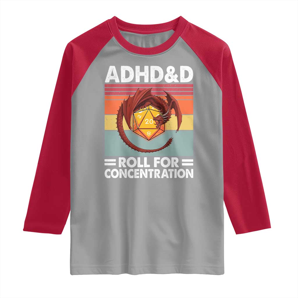 ADHD&D Roll For Concentration Raglan Shirt Funny RPG Gamer D20 Tabletop Dice - Wonder Print Shop
