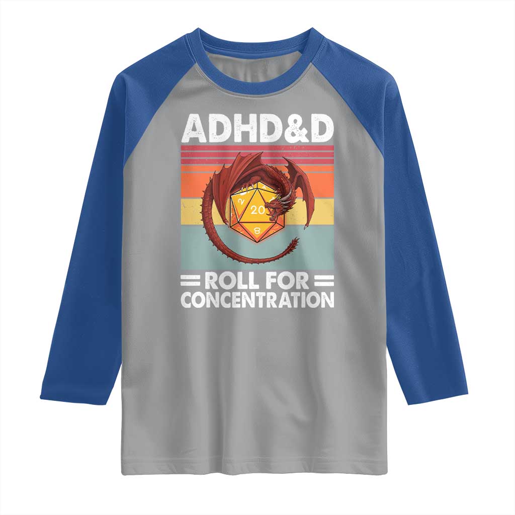 ADHD&D Roll For Concentration Raglan Shirt Funny RPG Gamer D20 Tabletop Dice - Wonder Print Shop