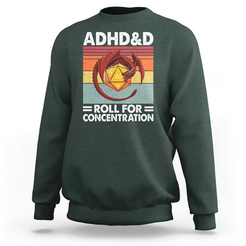 ADHD&D Roll For Concentration Sweatshirt Funny RPG Gamer D20 Tabletop Dice - Wonder Print Shop