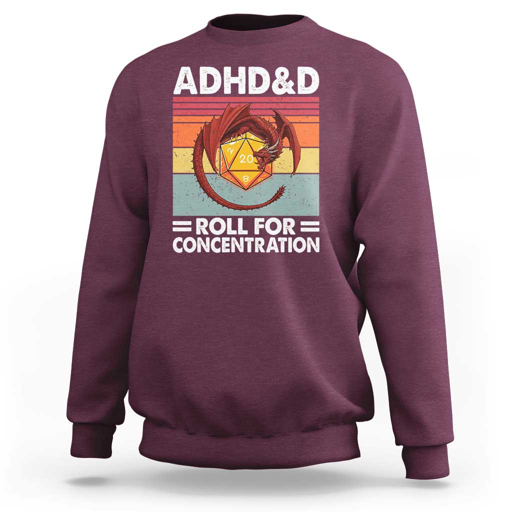 ADHD&D Roll For Concentration Sweatshirt Funny RPG Gamer D20 Tabletop Dice - Wonder Print Shop