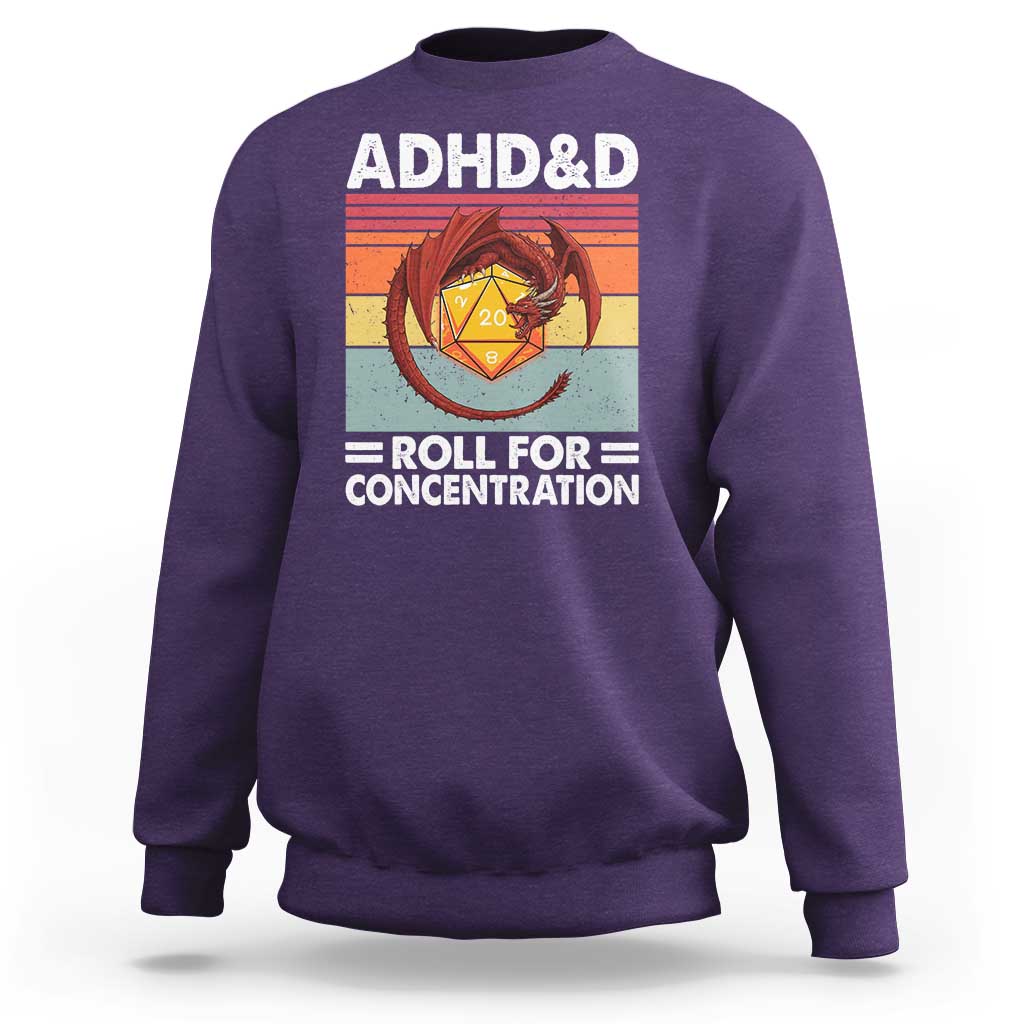ADHD&D Roll For Concentration Sweatshirt Funny RPG Gamer D20 Tabletop Dice - Wonder Print Shop