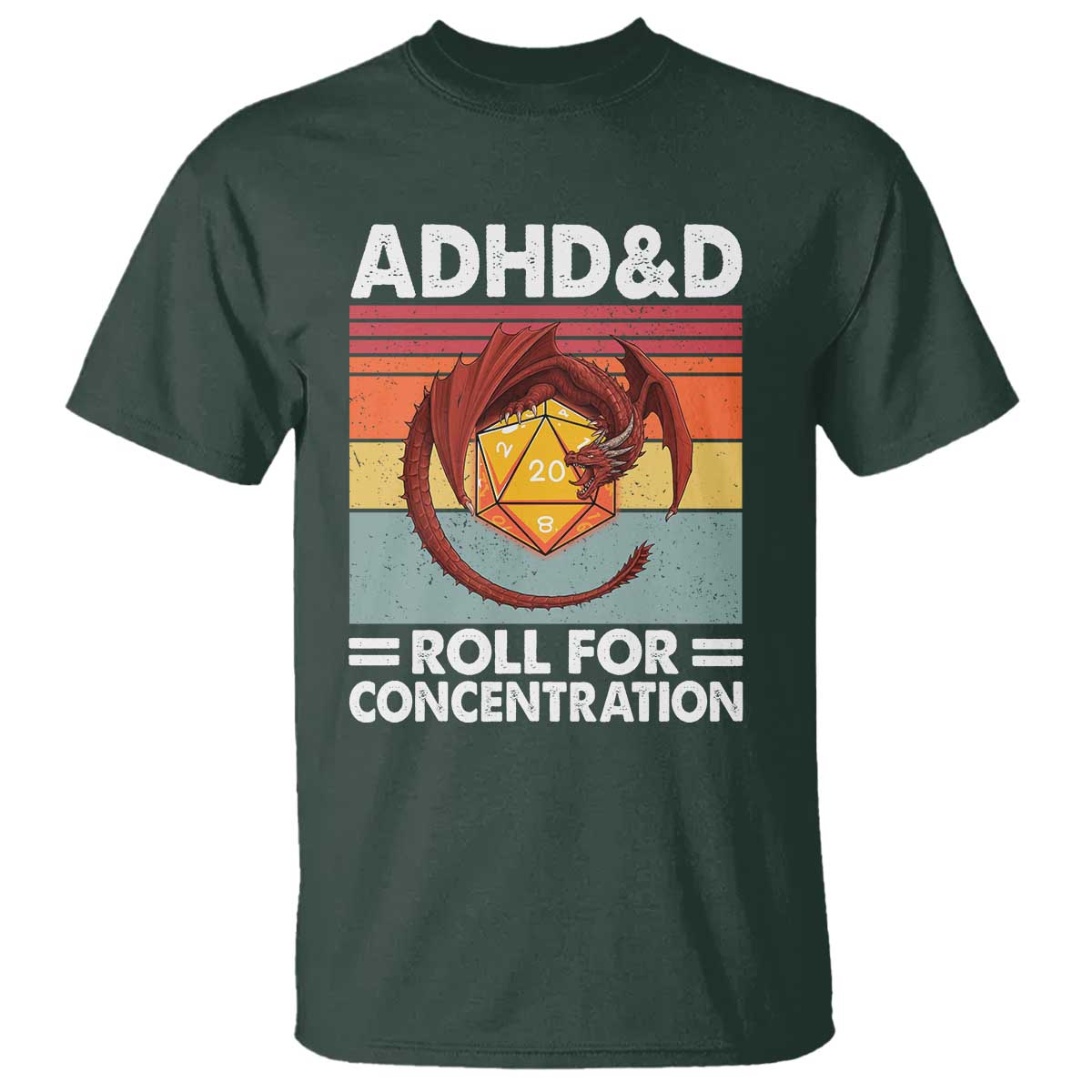 ADHD&D Roll For Concentration T Shirt Funny RPG Gamer D20 Tabletop Dice - Wonder Print Shop