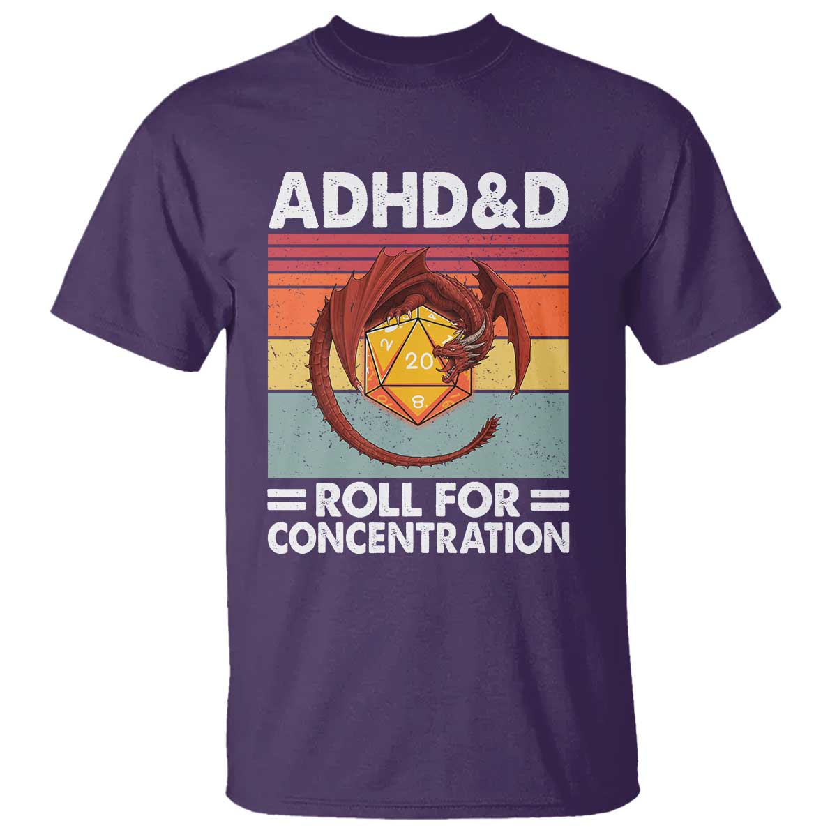 ADHD&D Roll For Concentration T Shirt Funny RPG Gamer D20 Tabletop Dice - Wonder Print Shop